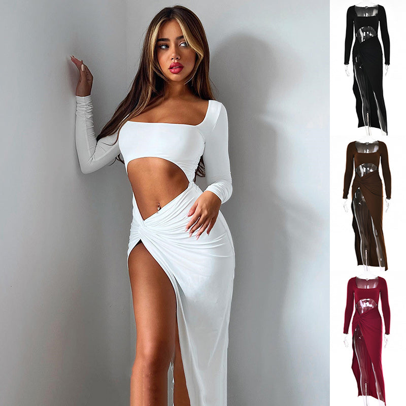 Hollow U-Neck Long Sleeve Dress