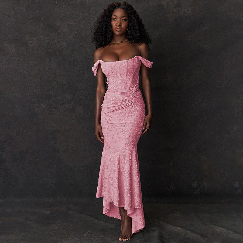 Off-Shoulder Backless Ruched Prom Dress