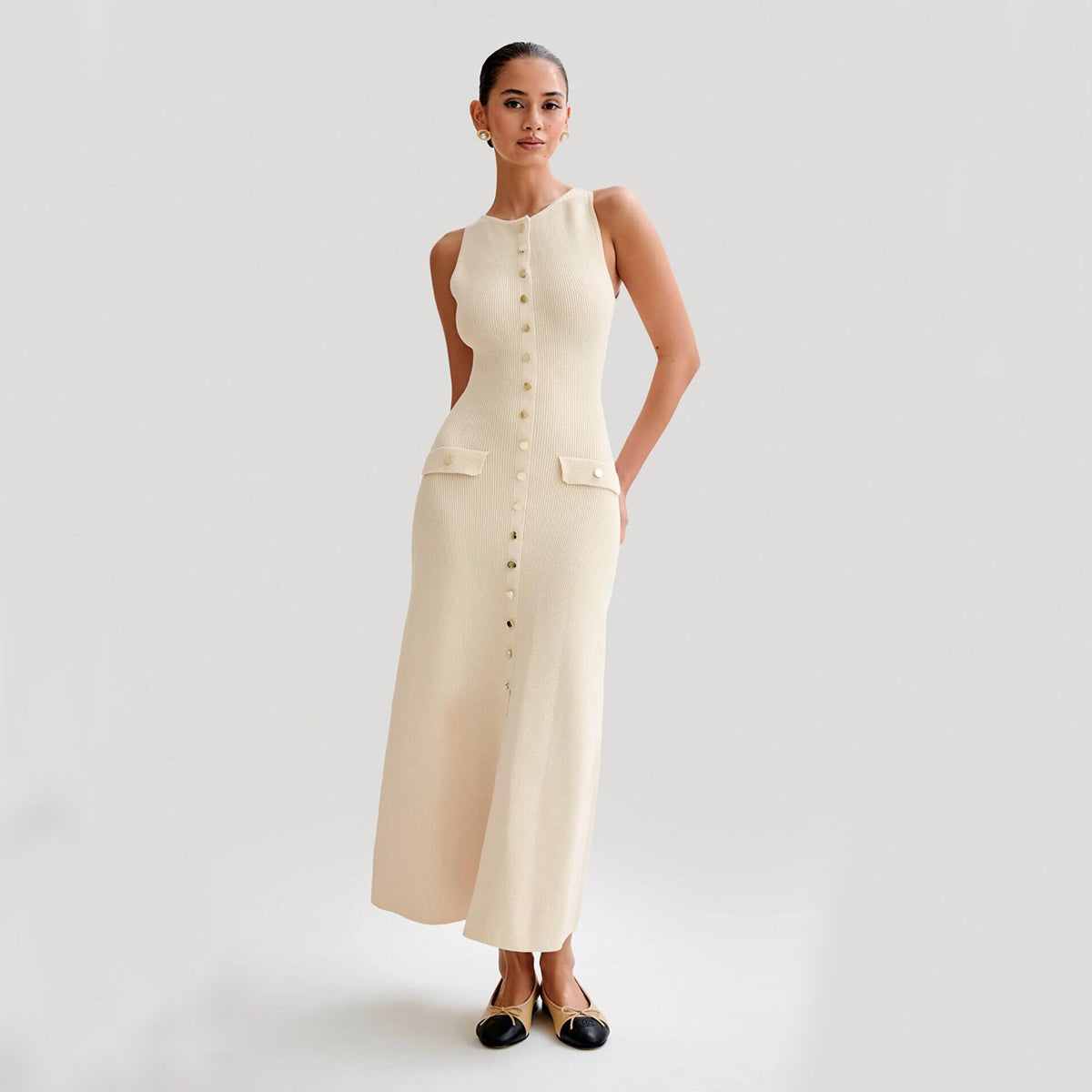 Elegant Knitted Sleeveless Long Dress