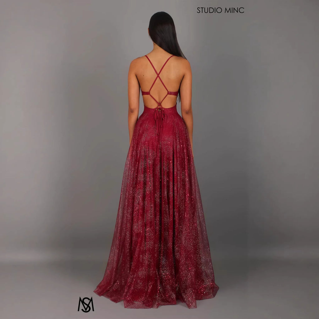 V-Neck Sleeveless High Waist Split Prom Dress