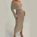 One-Shoulder Knitted Long-Sleeved Beach Dress