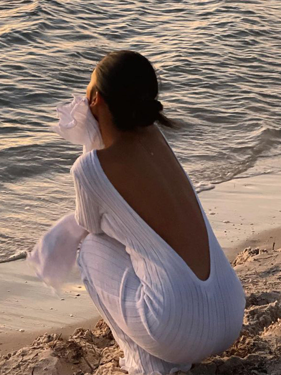 Knitted Back-Less Long Dress
