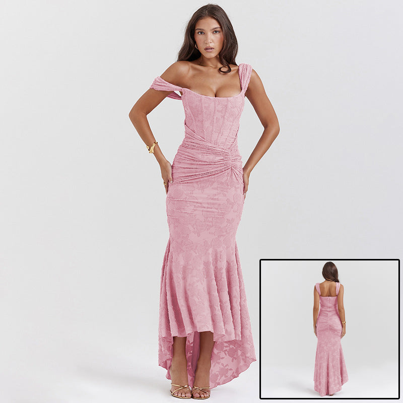 Off-Shoulder Backless Ruched Prom Dress