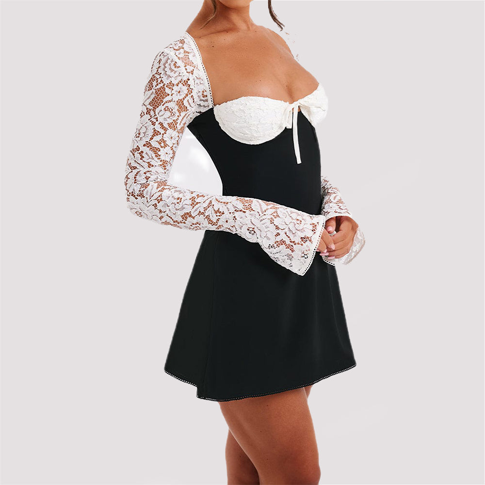 Lace Long Sleeve Short Dress