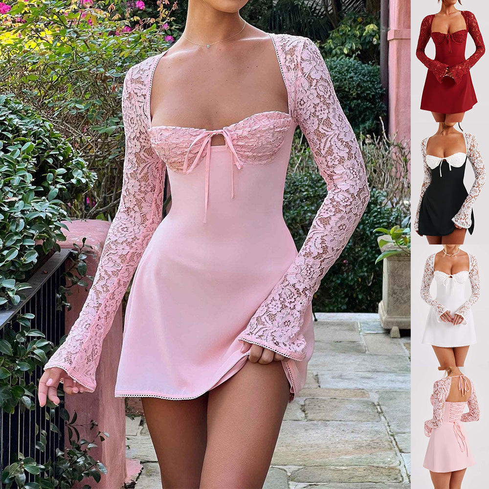 Lace Long Sleeve Short Dress