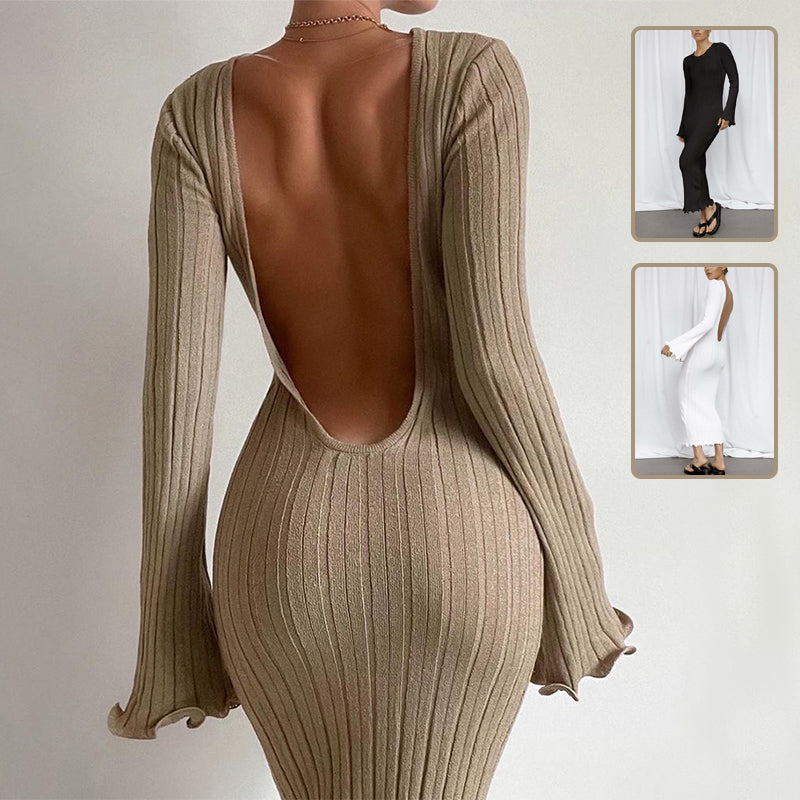 Knitted Back-Less Long Dress