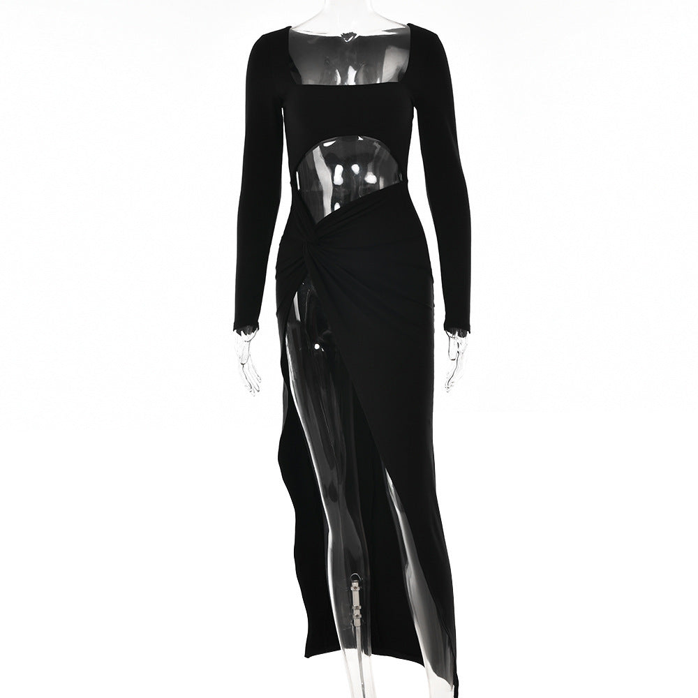 Hollow U-Neck Long Sleeve Dress