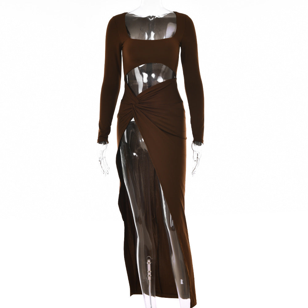 Hollow U-Neck Long Sleeve Dress