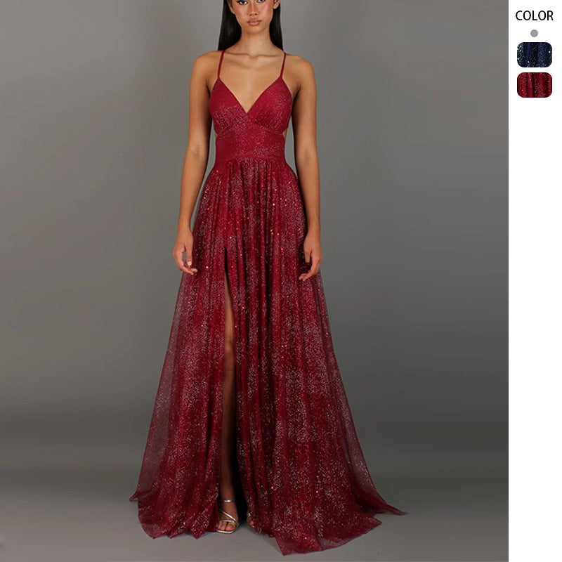 V-Neck Sleeveless High Waist Split Prom Dress