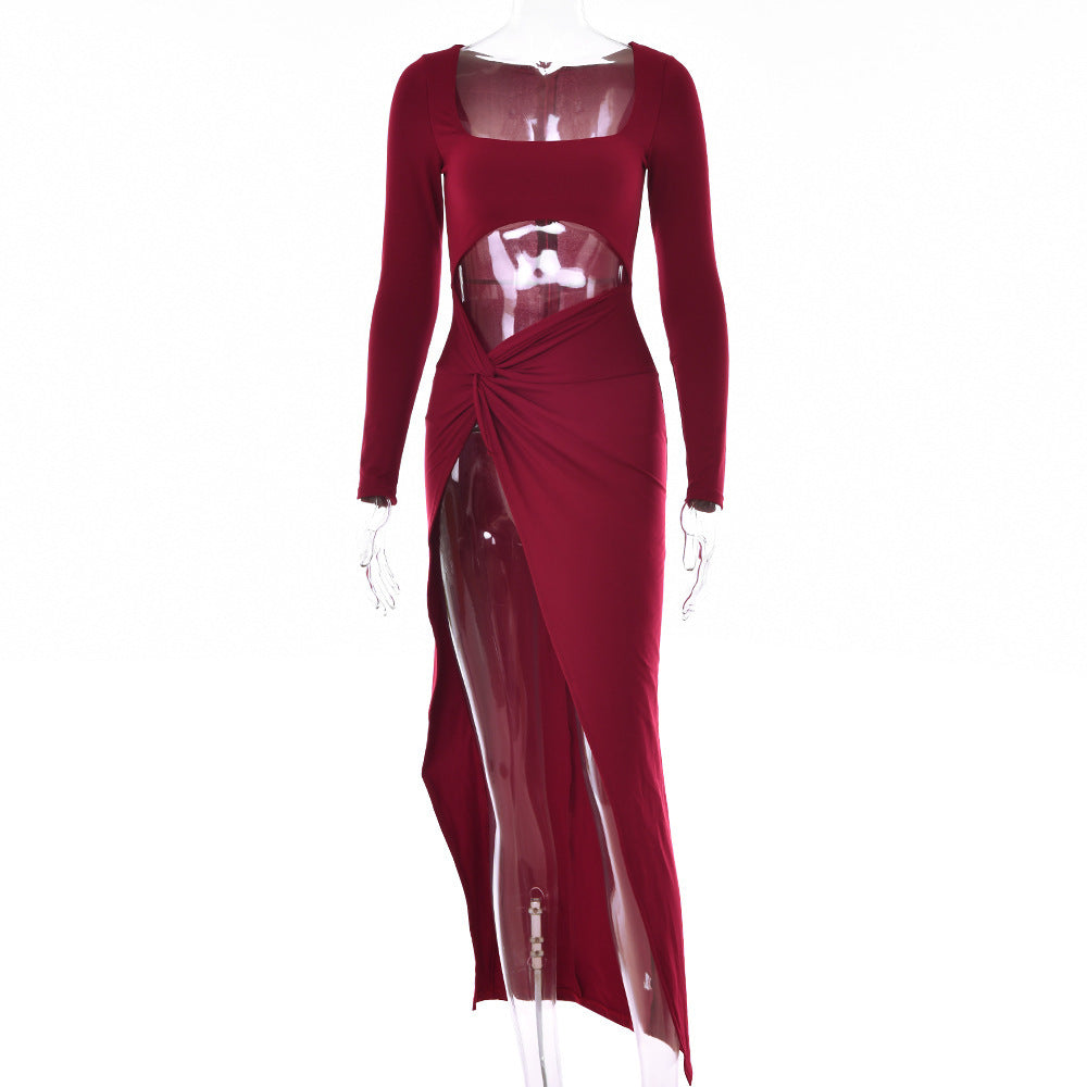 Hollow U-Neck Long Sleeve Dress