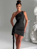 Off-Shoulder Ruched Side Draped Mini Dress