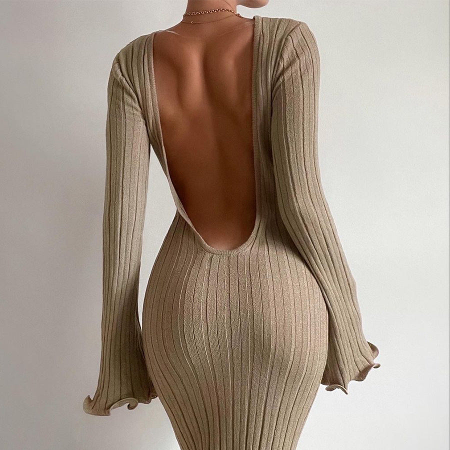 Knitted Back-Less Long Dress